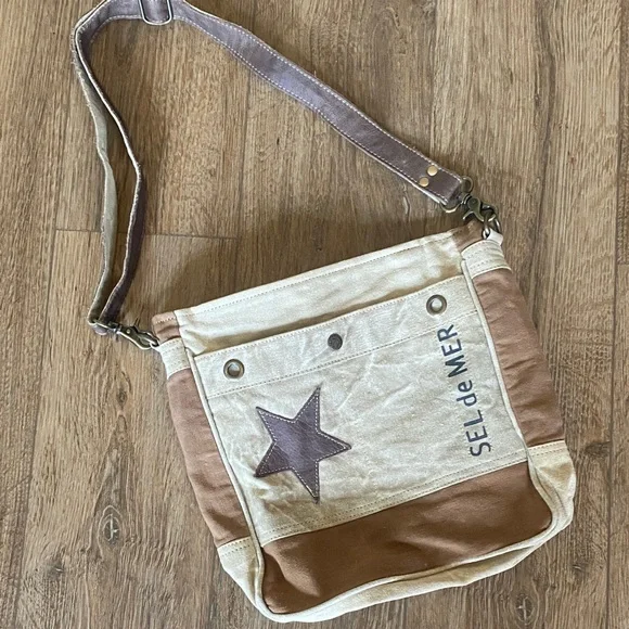 Myra Bag Western Leather Shoulder Bag  Canvas Crossbody Bag - Picture 2 of 15